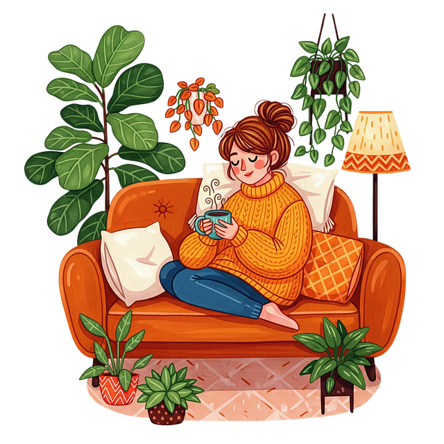 Free cozy indoor illustration relaxing at home cartoon girl illustration