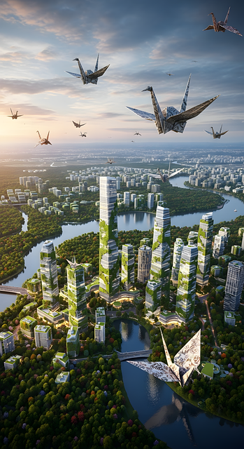 Free Origami Crane Eco City illustration and picture