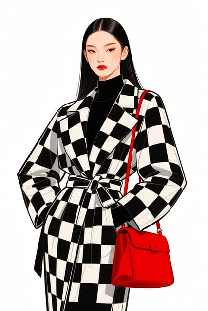 Free ai generated elegant woman checker coat illustration