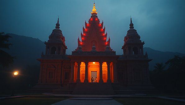 Tempel, Bygning, Mørk, Nat, Lampe, Lyse