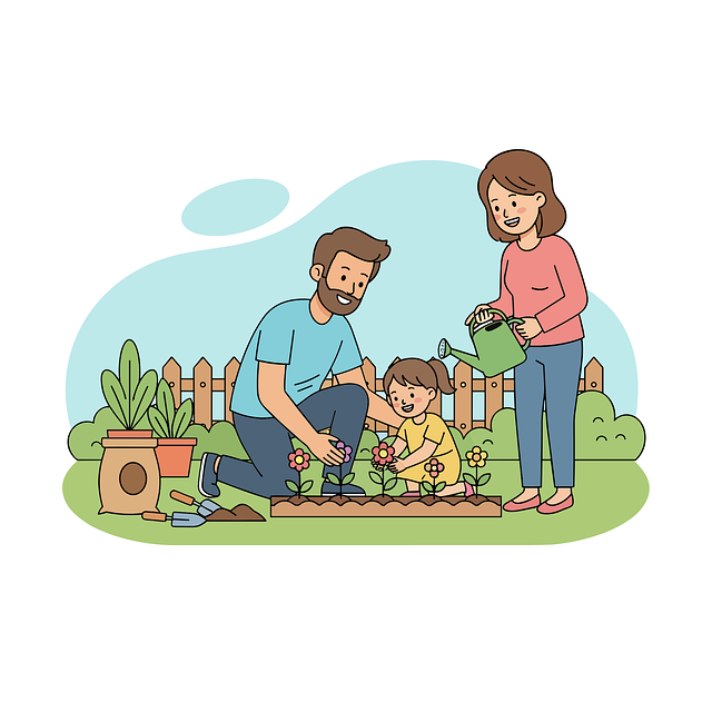Free family gardening outdoor activities family bonding vector