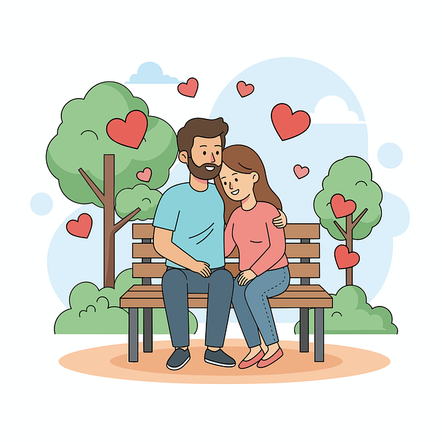 Free park bench romantic moment couple cuddling vector