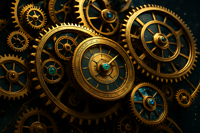 Free steampunk gears golden clockwork mechanical gears illustration
