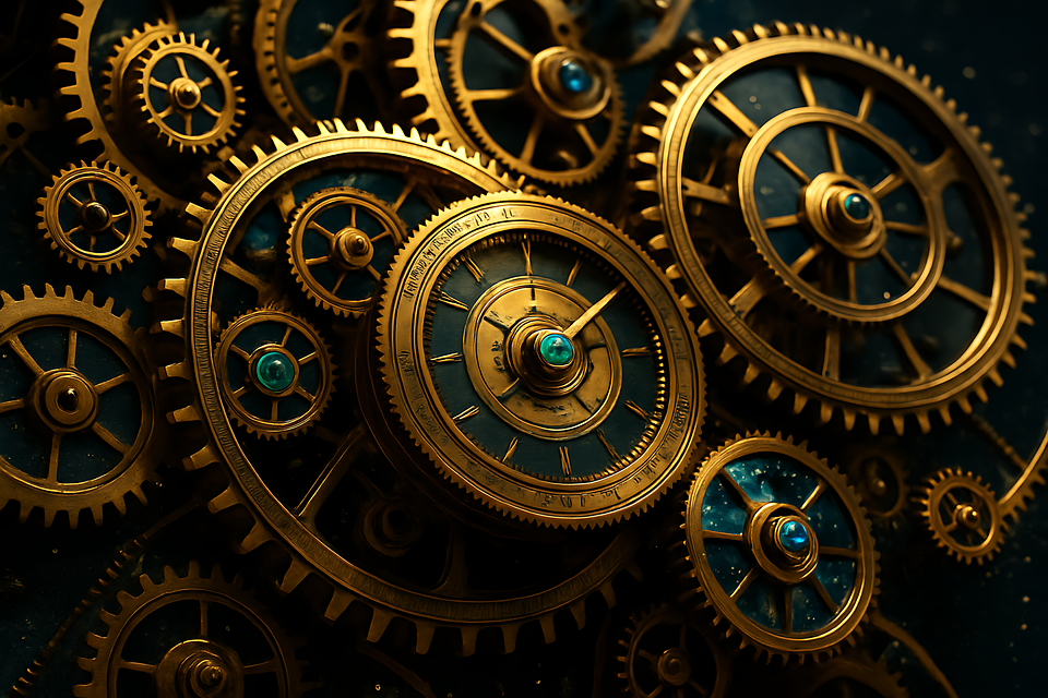 Download Steampunk Gears, Golden Clockwork, Mechanical Gears. Royalty ...