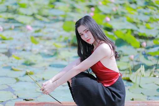 Kvinde, Blomst Baggrund, Natur, Model