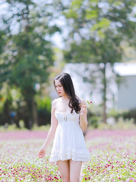Kvinde, Blomst Tapet, Model, Blomster