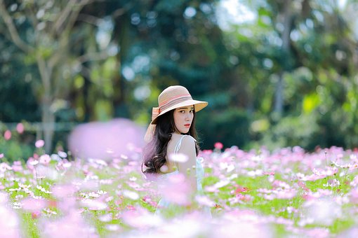 Kvinde, Model, Blomster, Blomst Tapet