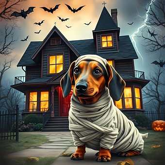 Gravhund, Hund, Hunde, Halloween, Mumie