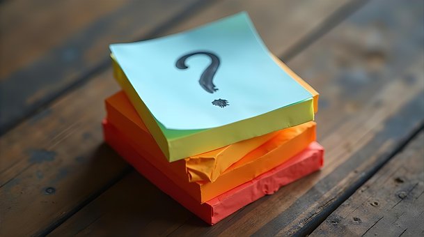 Fragezeichen, Haftnotizen, Buntes Papier