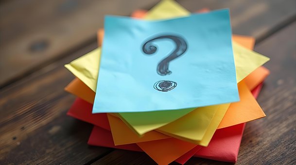 Fragezeichen, Haftnotizen, Buntes Papier