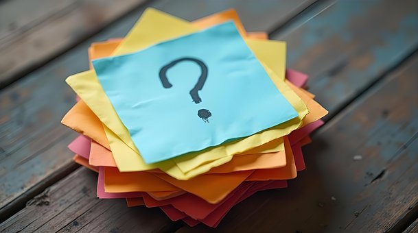 Fragezeichen, Haftnotizen, Buntes Papier