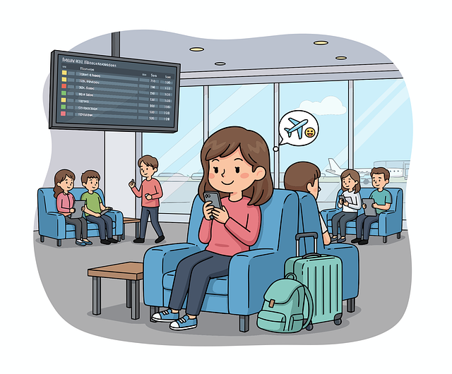 Free airport waiting cartoon traveler girl with luggage vector