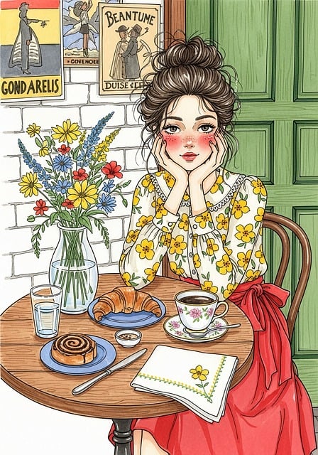 Free cafe illustration coffee break croissant illustration