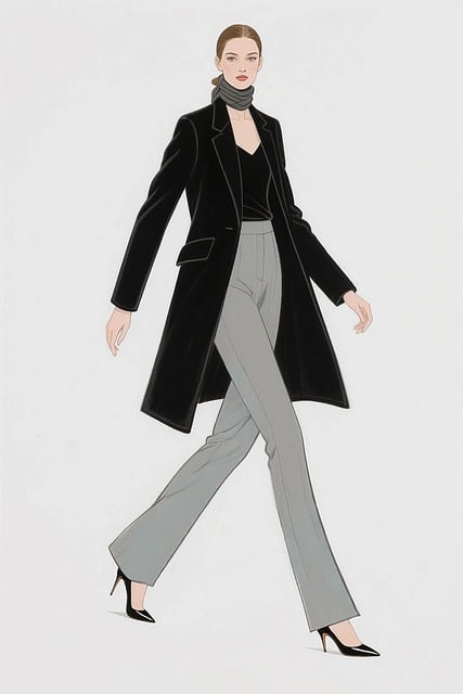 Free fashion illustration black coat gray pants illustration