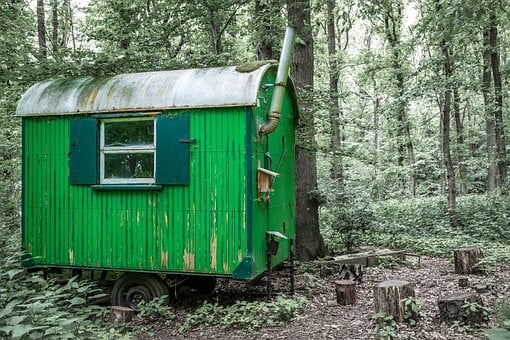 Bauwagen, Wohnwagen, Holz, Alt, Wald
