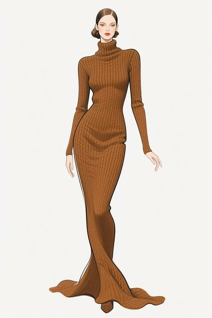 Free elegant woman knit dress brown fashion illustration