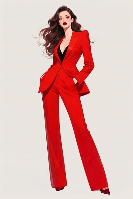 Free fashion illustration stylish woman red suit illustration