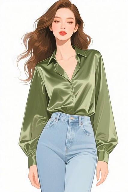 Free stylish woman green blouse satin shirt illustration