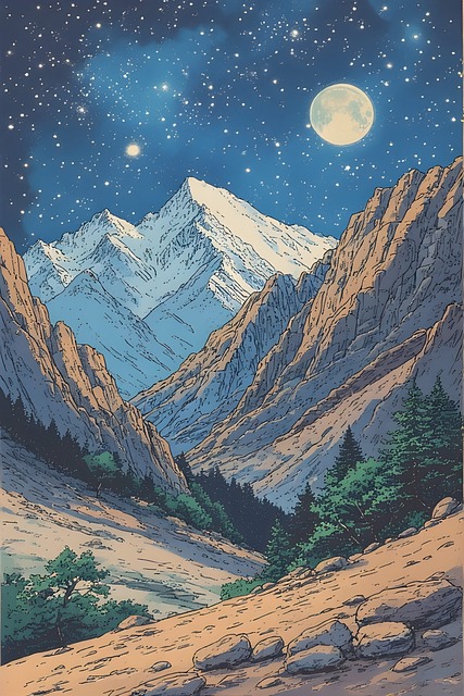 Free minimalist mountains stars illustration