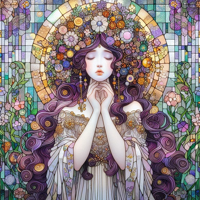 Free purple hair crown gustav klimt style illustration