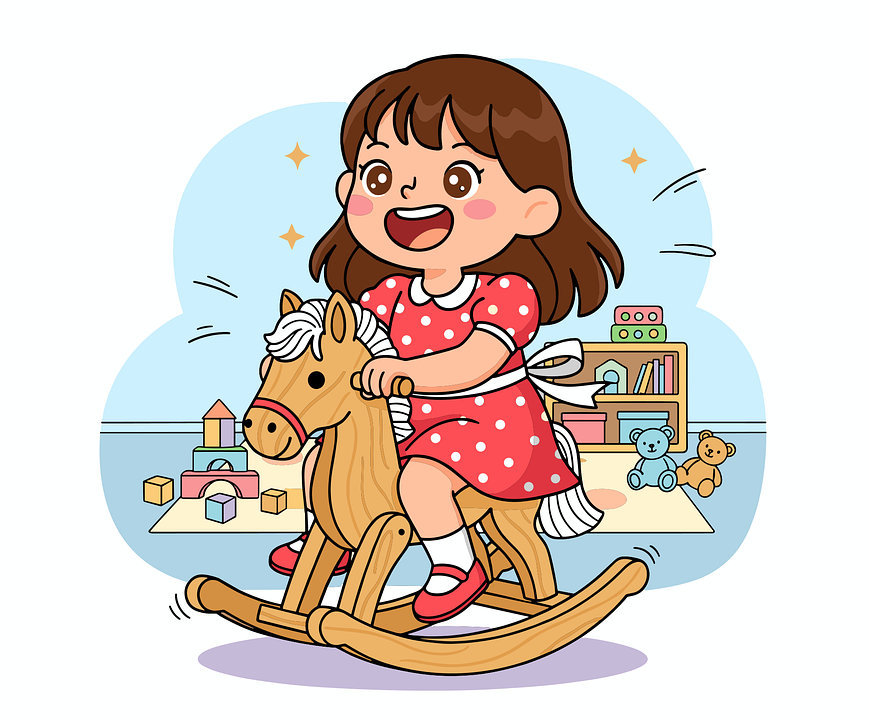 卡通女孩 摇马 儿童玩具 - 免费矢量图形Pixabay