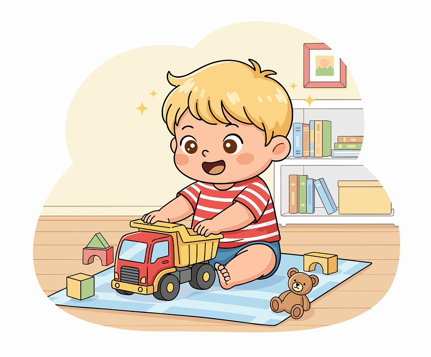 卡通男孩 玩具卡车 孩子们玩耍的时间 - 免费矢量图形Pixabay