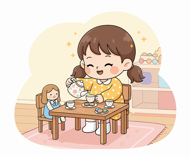 Free cartoon girl tea party doll play vector