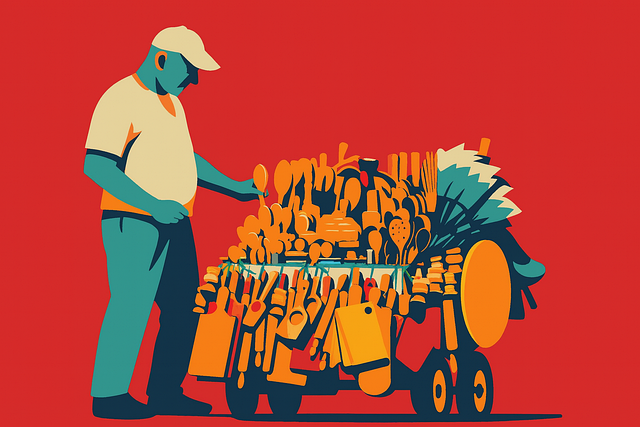 Free street vendor kitchen tools utensils illustration