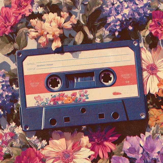 Kassette, Band, Audio, Jahrgang, Blumen