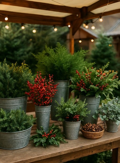 Free festive market stall greenery and berries holiday market illustration