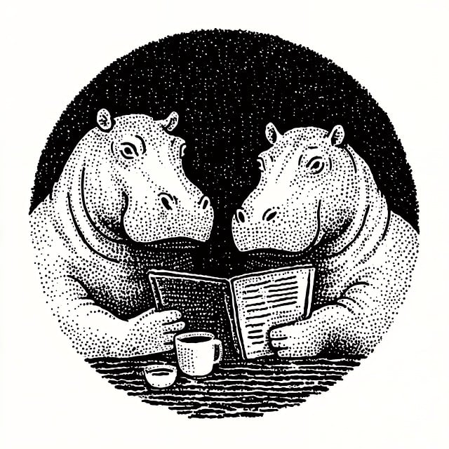 Free hippo hippopotamus reading illustration
