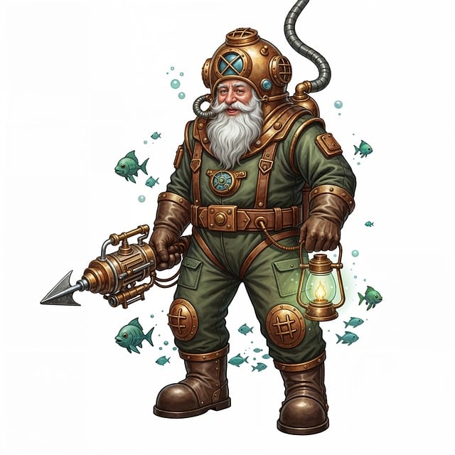 Free diver steampunk underwater illustration