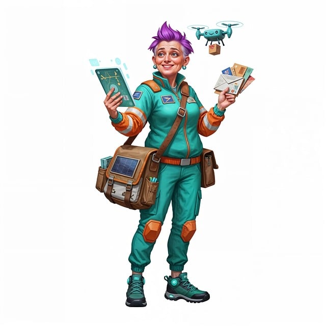Free futuristic postal worker turquoise illustration