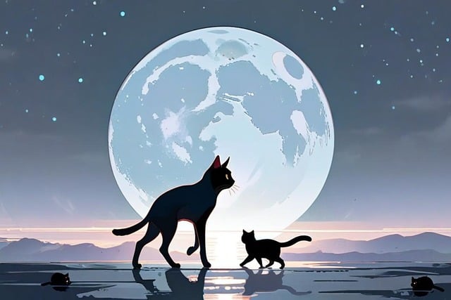 Free cat full moon shadow illustration