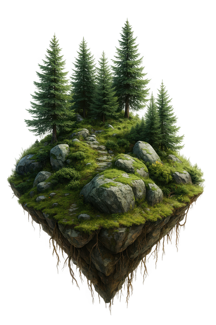 Free floating island pine forest mountain terrain illustration