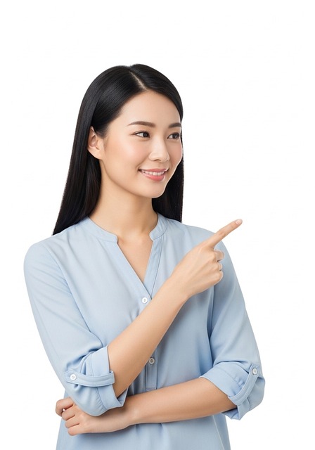 Free young asian woman straight black hair light blue blouse illustration