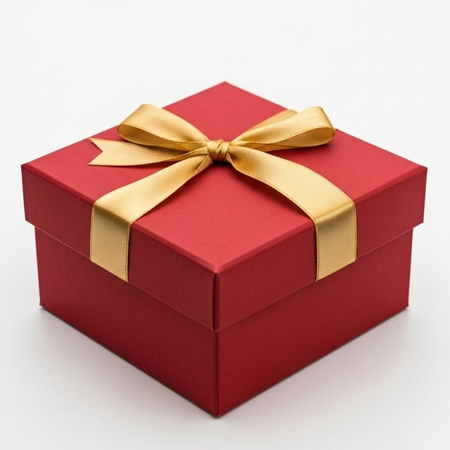 Free red gift box square gift box golden satin ribbon illustration