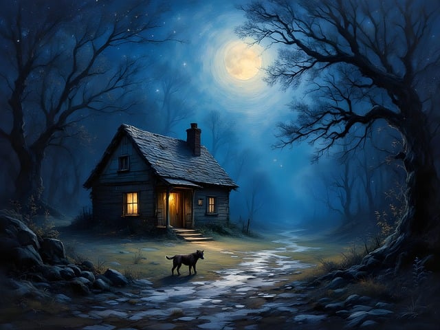 Free cottage dog forest illustration