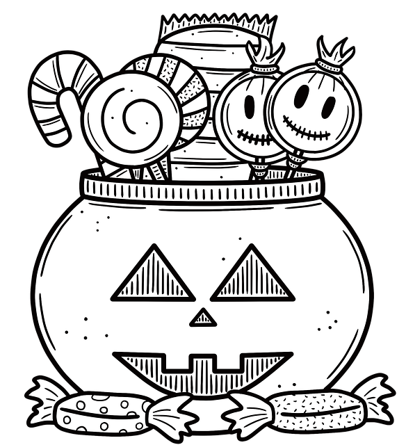 Free halloween bucket candies illustration