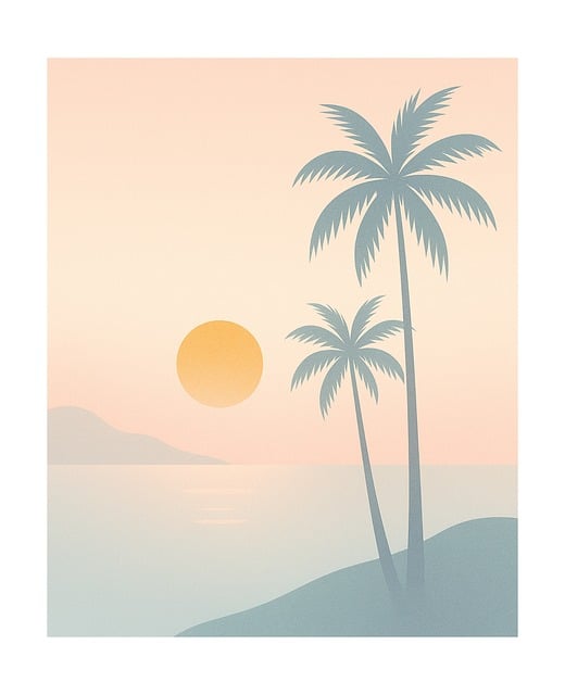 Free sunset beach palm trees vector
