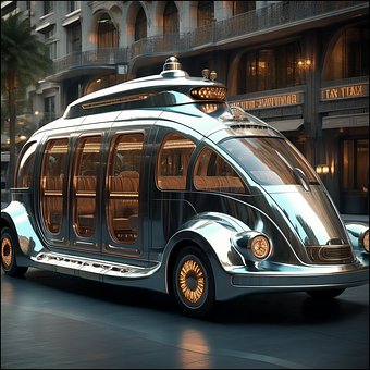 Futuristisch, Taxi, Stadt, Der Verkehr