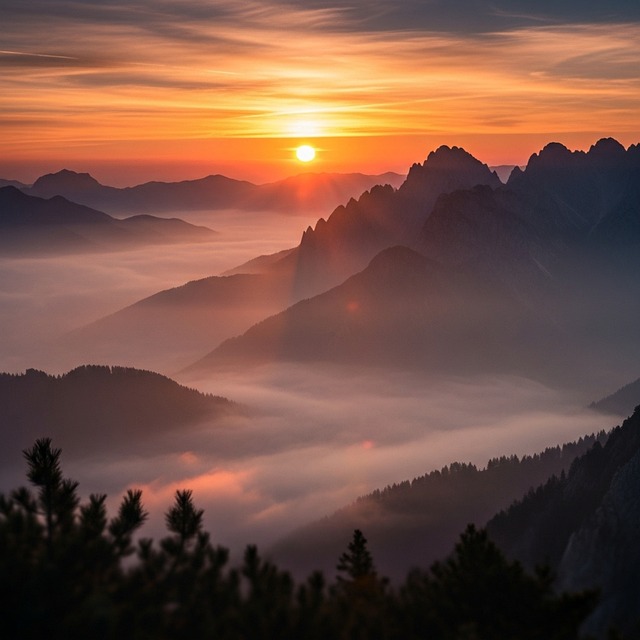 Free Sunrise Mountains illustration and picture
