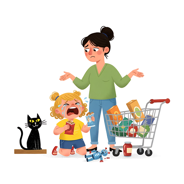 Free crying child illustration tantrum cartoon mother and kid art illustration
