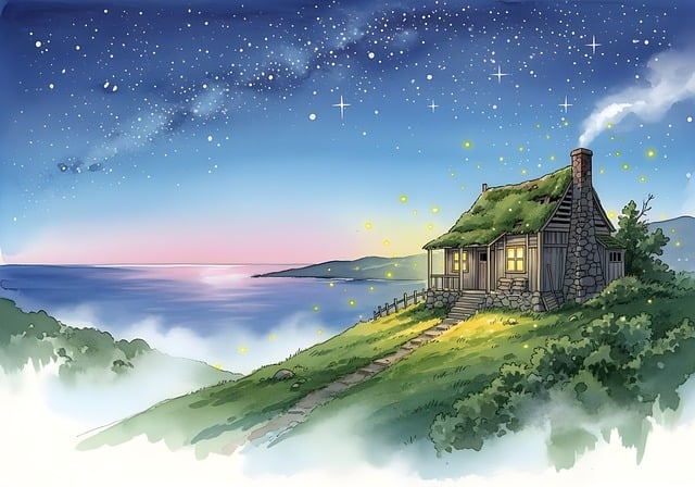 Free cottage remote sea mist illustration