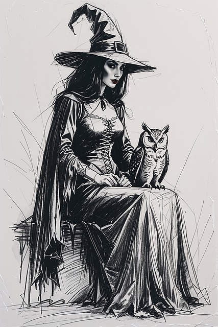 Free witch owl sorceress illustration