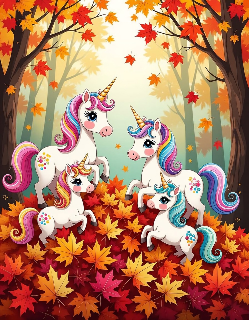 Free unicorns forest drawing illustration