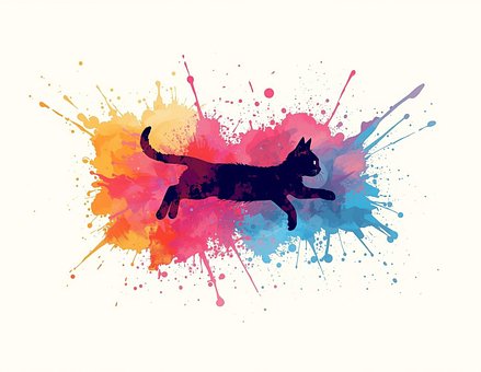 Kätzchen, Katze, Silhouette, Aquarell