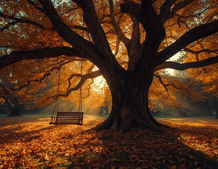 Herbst, Wald, Baum, Eiche, Schwingen