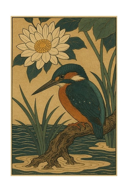 Free japan kingfisher bird illustration