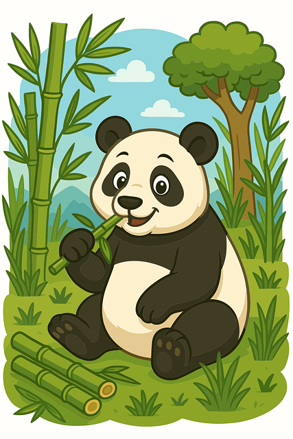 Free panda cartoon panda bamboo forest illustration